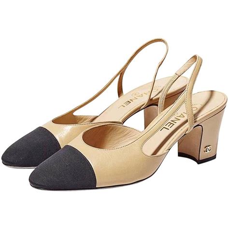 chanel shoes beige with black toe|chanel black aa slingback heel.